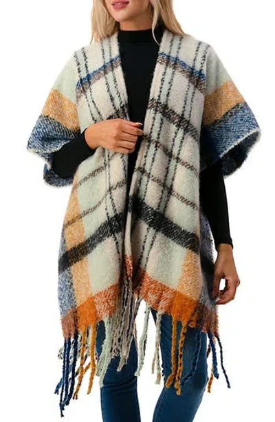 Marcus Adler Fringe Plaid Ruana In Ivory