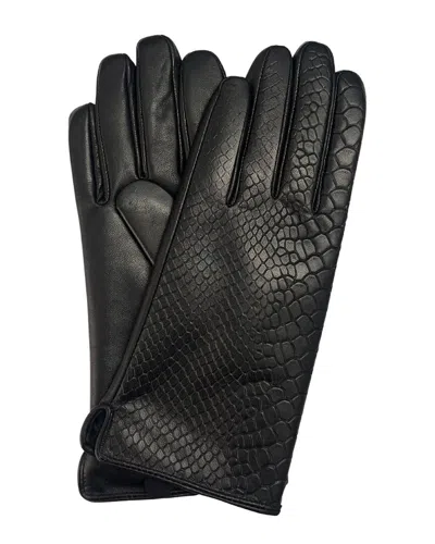 Marcus Adler Snakeskin Embossed Leather Gloves In Black