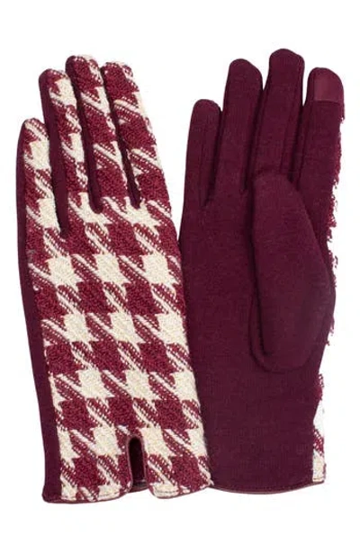 Marcus Adler Houndstooth Jersey Touchscreen Gloves In Burgundy