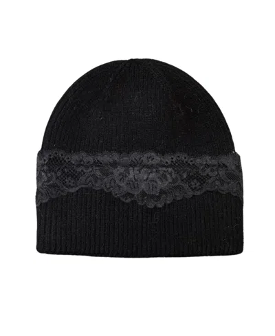 Marcus Adler Lace Applique Beanie Hat In Black