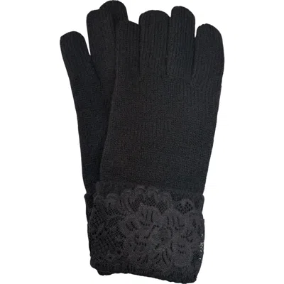 Marcus Adler Lace Applique Knit Gloves In Black