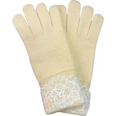 Marcus Adler Lace Applique Knit Gloves In Ivory