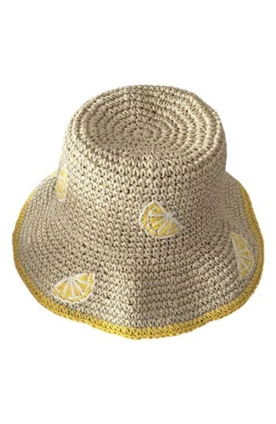 Marcus Adler Lemon Embroidered Straw Bucket Hat In Brown