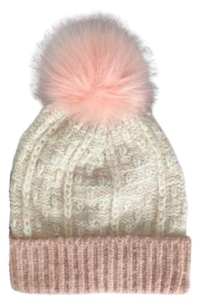 Marcus Adler Lurex Faux Fur Pompom Beanie In Ivory