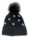 Marcus Adler Imitation Pearl Flower Pom Beanie In Black