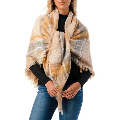 Marcus Adler Plaid Fringe Blanket Scarf In Gray