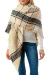 Marcus Adler Plaid Fringe Blanket Scarf In Neutral