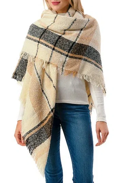 Marcus Adler Plaid Fringe Blanket Scarf In Neutral