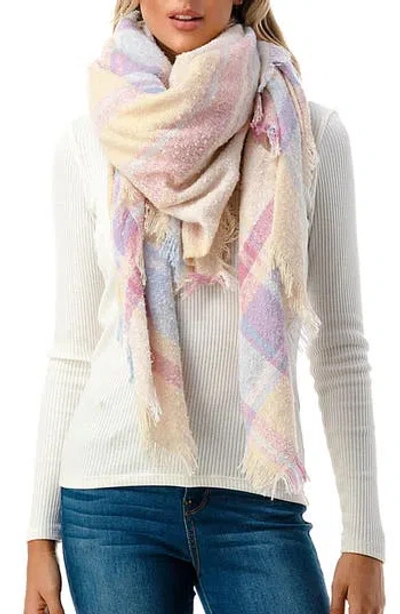 Marcus Adler Plaid Fringe Blanket Scarf In Pink