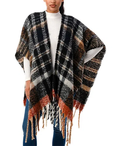 Marcus Adler Women's Plaid Cape Sweater With Fringe Detail In Black