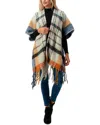 Marcus Adler Fringe Plaid Ruana In White
