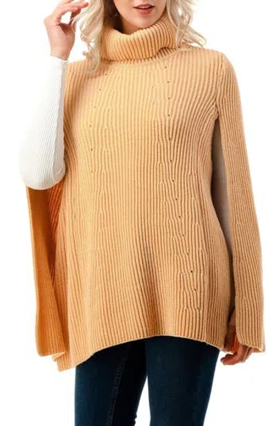 Marcus Adler Ribbed Turtleneck Poncho In Camel