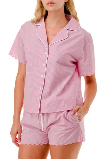Marcus Adler Scalloped Striped Pajamas In Pink