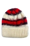 Marcus Adler Stripe Fuzzy Hair Beanie In Red