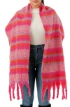 Marcus Adler Stripe Woven Fringe Scarf In Pink