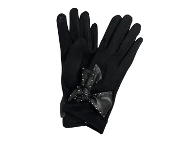 Marcus Adler Studded Bow Faux Suede Gloves In Black