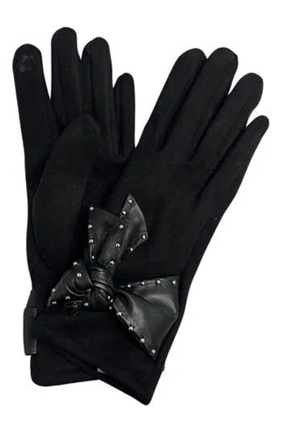 Marcus Adler Studded Bow Faux Suede Gloves In Black