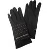 Marcus Adler Studded Faux Leather Bow Jersey Knit Gloves In Black
