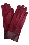 Marcus Adler Studded Faux Suede Gloves In Burgundy