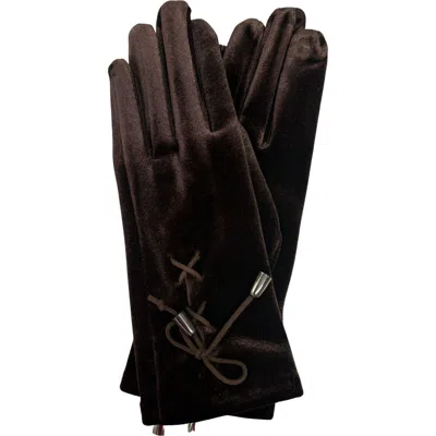 Marcus Adler Tech Velvet Lace-up Gloves In Brown
