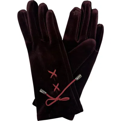 Marcus Adler Tech Velvet Lace-up Gloves In Burgundy