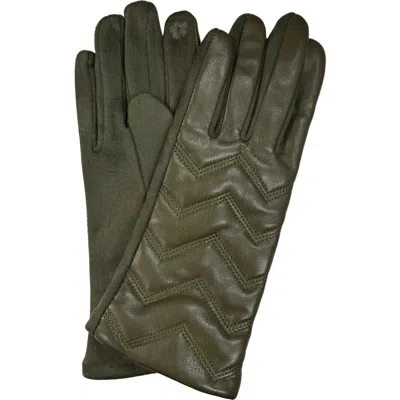 Marcus Adler Tech Zigzag Faux Leather Gloves In Olive