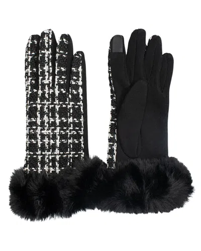 Marcus Adler Faux Fur Trim Tweed Touchscreen Gloves In Black