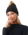 Marcus Adler Women's Cable Knit Faux Fur Pom Beanie In Black
