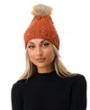 Marcus Adler Women's Cable Knit Faux Fur Pom Beanie In Rust