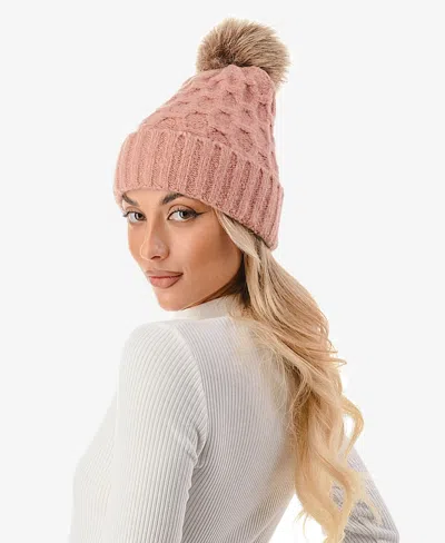 Marcus Adler Women's Cable Knit Pom Beanie With Cuff In Mauve