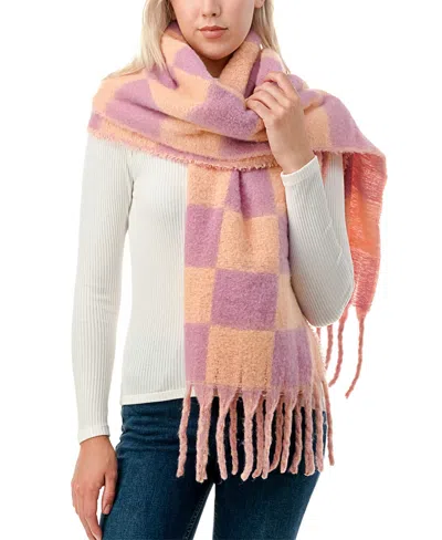 Marcus Adler Women's Check Plaid Scarf With Fringe Detail In Peach