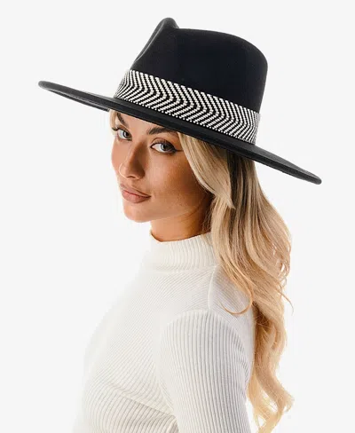 Marcus Adler Women's Chevron Trim Wool Blend Panama Hat In Black