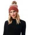 Marcus Adler Women's Fair Isle Faux Fur Pom Beanie In Aubergine