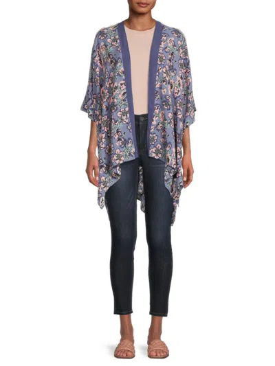 Marcus Adler Women's High Low Floral Kimono In Blue