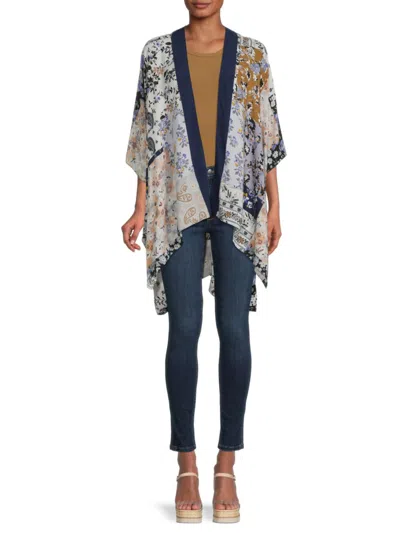 Marcus Adler Women's High Low Floral Paisley Kimono In Blue