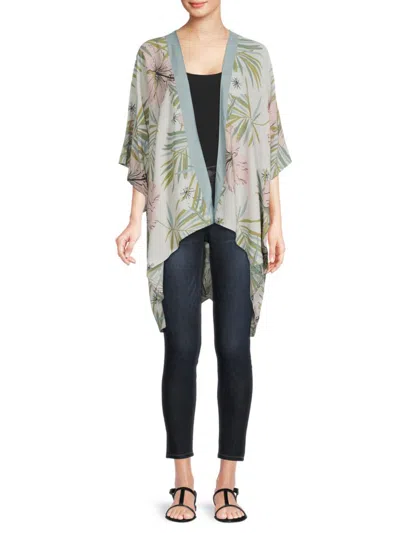 Marcus Adler Women's High Low Tropical Floral Kimono In Green