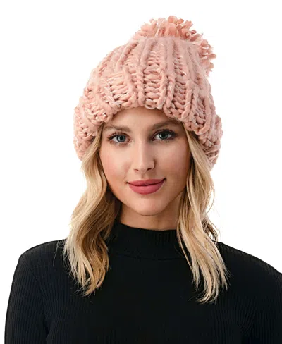 Marcus Adler Women's Luxe Chunky Knit Pom Cuffed Beanie In Pink