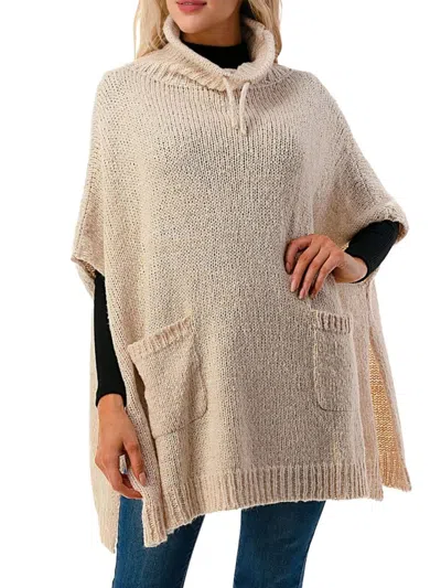 Marcus Adler Women's Mock Turtleneck Pocket Poncho In Oatmeal