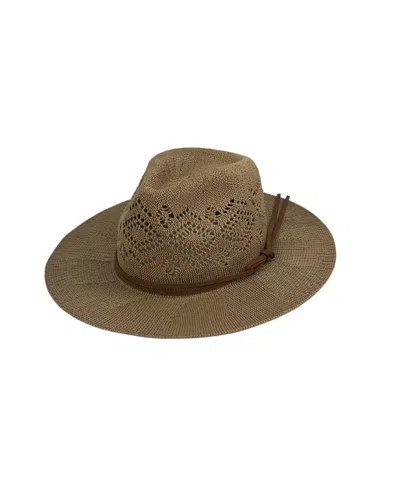 Marcus Adler Women's Packabable Panama Hat With Suede Trim In Dark Tan
