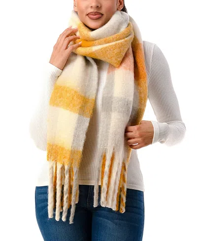 Marcus Adler Women's Plaid Fringe-trim Blanket Scarf In Marigold