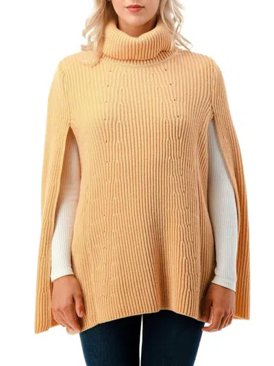 Marcus Adler Women's Ribbed Turtleneck Poncho In Camel