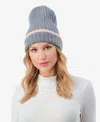 Marcus Adler Women's Stripe Cuff Ribbed Knit Beanie In Gray