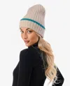Marcus Adler Women's Stripe Cuff Ribbed Knit Beanie In Taupe