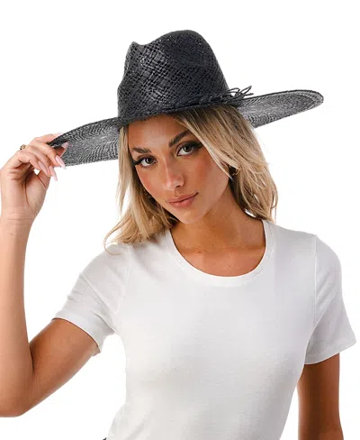 Marcus Adler Women's Wide Brim Straw Hat With Ribbon Trim In Black