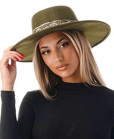 Marcus Adler Women's Wool Blend Felt Hat With Paisley Print Band In Olive