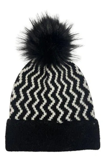 Marcus Adler Zig Zag Faux Fur Pompom Beanie In Black