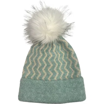 Marcus Adler Zig Zag Faux Fur Pompom Beanie In Seafoam