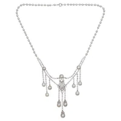 Pre-owned Marcus & Co. Marcus Natural Pearl, Diamond And Platinum Necklace, Circa 1920 In Multi