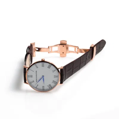 Pre-owned Marcus Bolivier Women's Luxury Sapphire Watch Rose Gold,genuine Black Leather