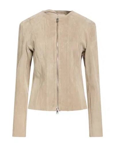 Marcus Woman Jacket Khaki Size 8 Leather In Beige